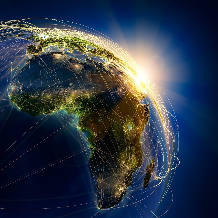 Global network connections across Africa